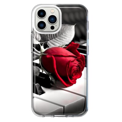 For Apple iPhone 13 Pro Max Shockproof Hybrid Case, Piano Red Rose Cover