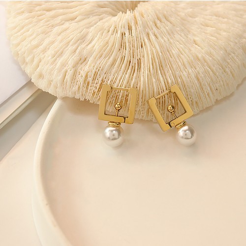 Gold Square Huggie Hoops Wedding Elegant Statement Earrings Inc. Gift Pouch UK - Picture 6 of 8