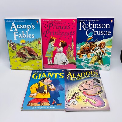 USBORNE Lot of 5 Books Aesop Prince Princess Giant Aladdin Robinson Young Reader