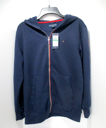 Tommy Hilfiger Boys Hoodie Fleece Full Zip Large 14/16 Navy Logo Spellout Preppy