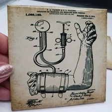 1940-50s Medical Instrument Patent Ceramic Tile Coaster Cork Back Set of 3