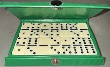Vintage Dominos Set 28 Tile Pieces Green Carrying Case Box Set Taiwan