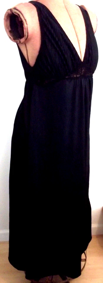 Camisón LARGO De Colección Negro MISS ELAINE ENCAJE Reunido SIN MANGAS Mezcla TALLA S Foto 2 de 4