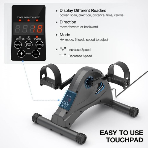 Motorized Mini Exercise Bike for Seniors - 6 Speed Under Desk Pedal Exerciser - Picture 6 of 9