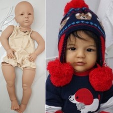 28" Dark Skin Unpainted Reborn Baby Doll Kit DIY Part with Cloth Body Eyes