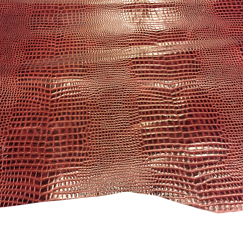 Brown Red Calfskin Leather Hides Snakeskin Embossed DIY Craft Upholstery Fabric - Image 3 of 4