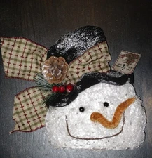 Crinkled FROSTY SNOWMAN HEAD for small tree  orn., wreath, swag col