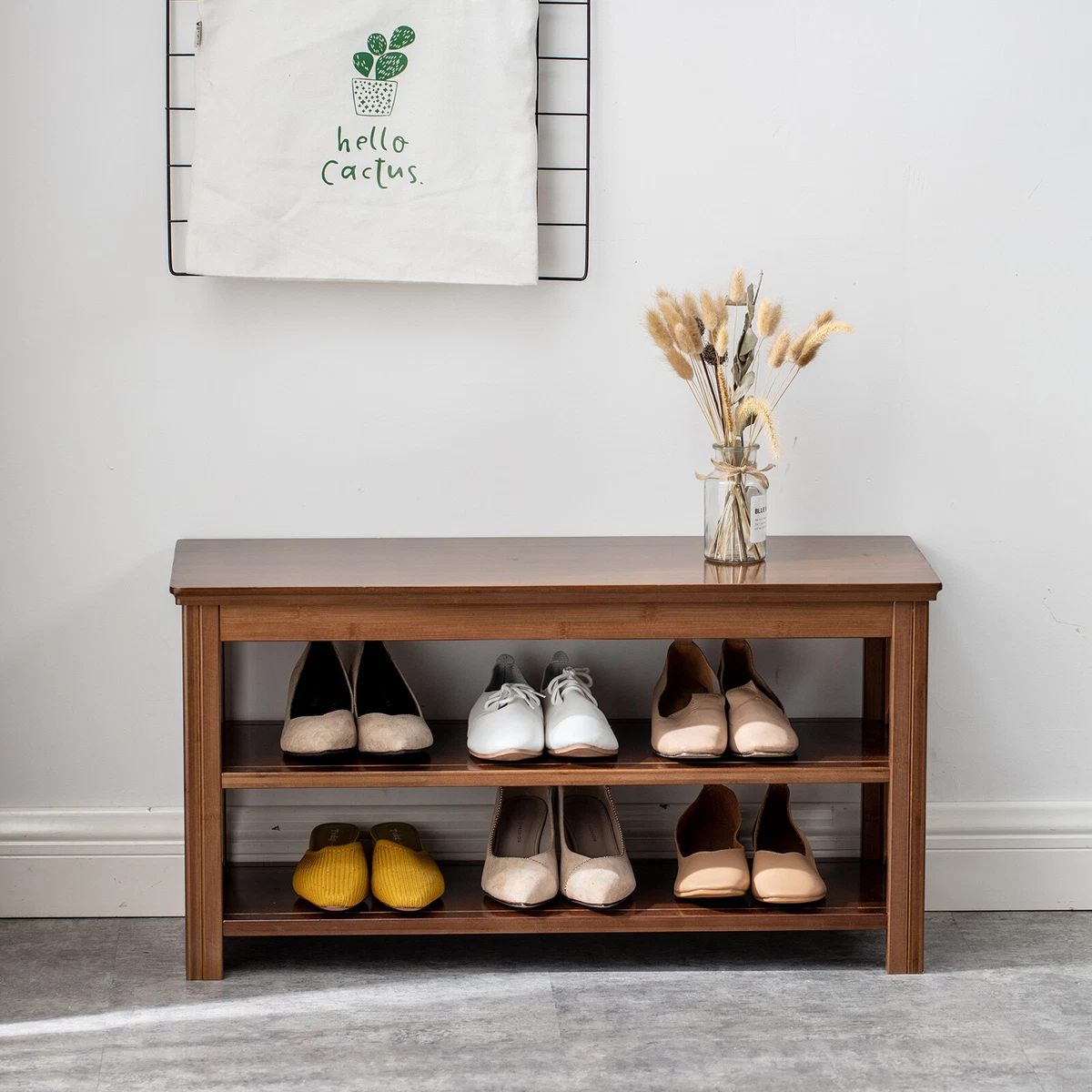 Solid wood entryway 2025 bench with shoe storage
