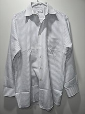 Calvin Klein- Men's White Dress Shirt w/ Gray Stripes - Size 16 - 100 Cotton