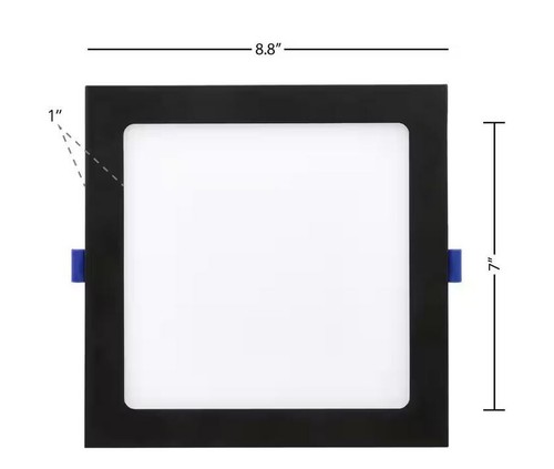 Maxxima 8 in. Slim Square Recessed LED Downlight, Black Trim, Canless IC Rated - Picture 2 of 4