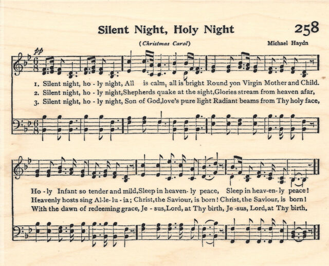 Silent Night Sheet Music Wood Mounted Stamp Impression 