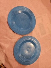 Vtg Fisher Price Plates Blue dishes with flowers 2 replacement plates Fun Food