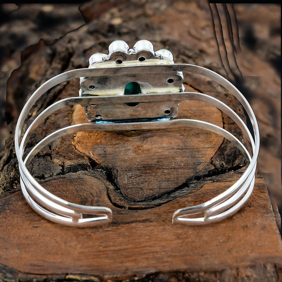 Brazalete Ajustable Malaquita Piedras Preciosas Hecho a Mano Plata Esterlina Brazalete Regalo Para Ella Foto 4 de 4