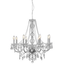 Image of 8 Lights Chrome and Clear Glass Frame Ceiling Pendant Light with Crystal Drops
