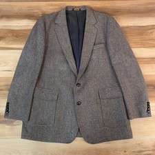 Haggar Imperial Herringbone Tweed Blazer Mens 46L 100 Wool Sport Coat Gray