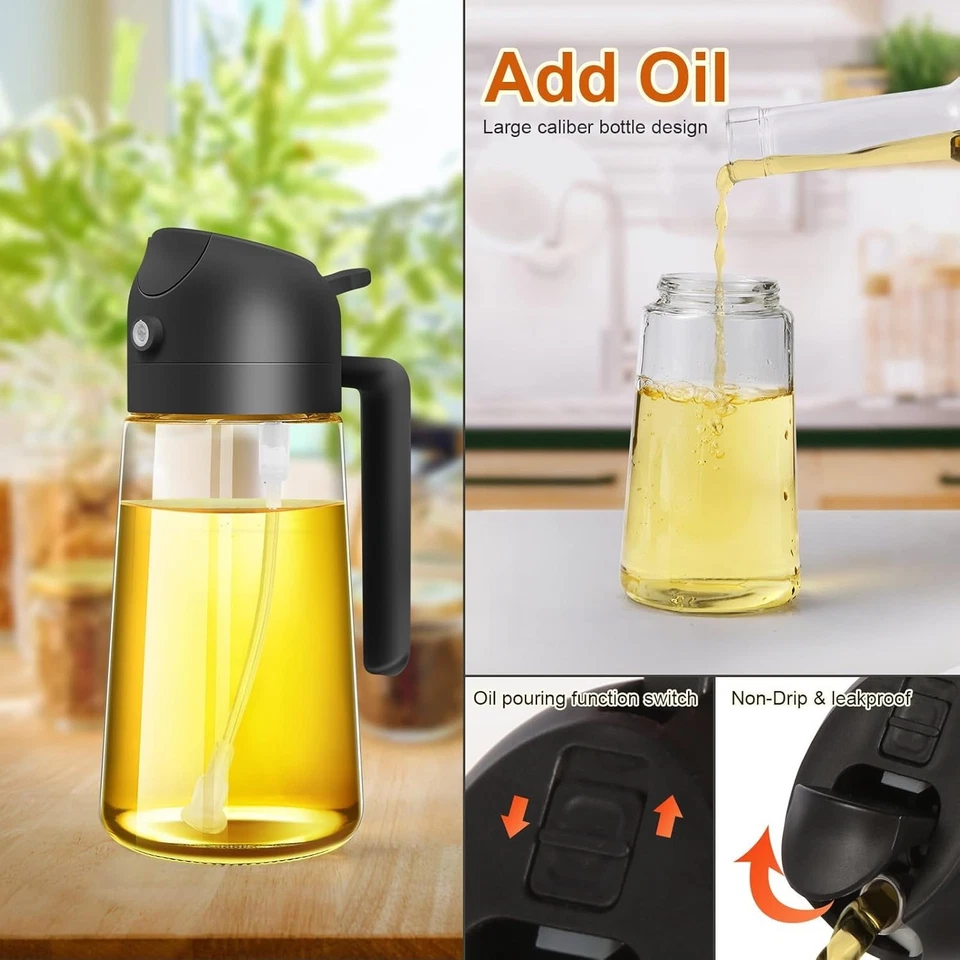 Oil Sprayer for Cooking, 2 in 1 Olive Oil Dispenser Bottle for Kitchen, 16Oz/470 - Image 3 of 4