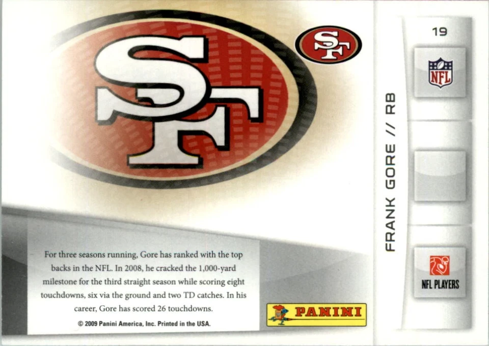 2009 Playoff Prestige TD Sensations #19 Frank Gore - FB - Image 2 of 2