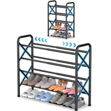 YEASHEIN 4-Tier Expandable Shoe Rack for Closet Floor, X-Frame Metal Small Sh...