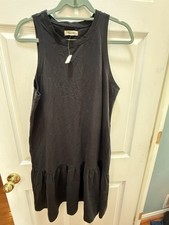 Madewell Brightside Ruffle Tank Mini Dress Black Lrg Women's Sleeveless Cotton