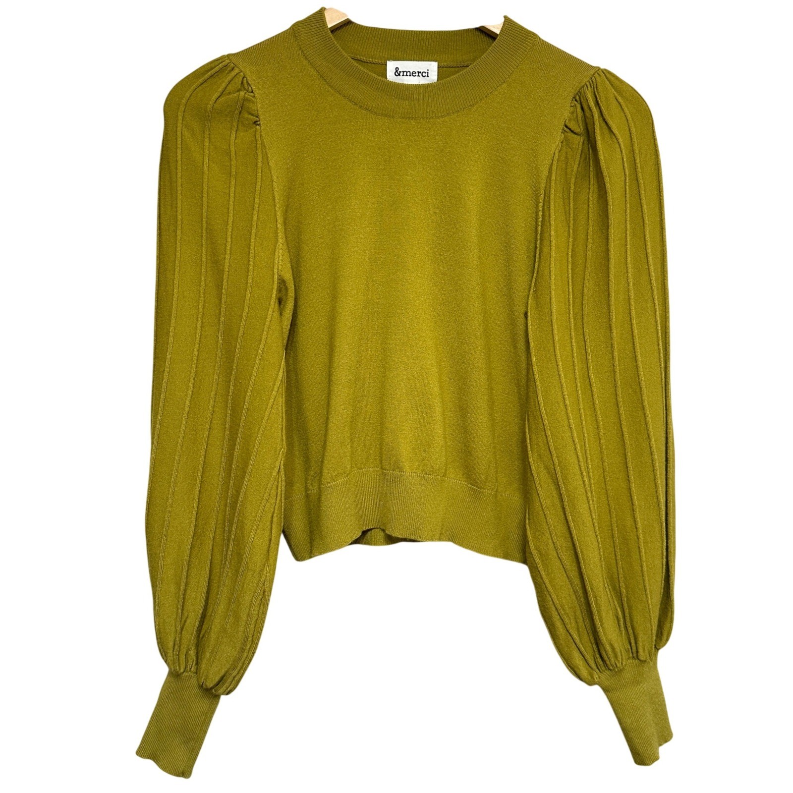 &merci Balloon Sleeve Sweater Womens M Cropped Feminine Artsy Lightweight Chic