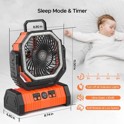 20000mAh Portable Battery-Powered Camping Fan with 58 Hours of Long Lasting Life