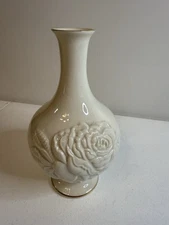 Lenox Rose Pattern Bud Vase with Gold Trim 8" Tall USA