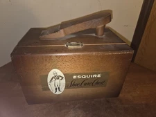 Vintage Wooden Esquire Shoe Valet De Luxe Shoe Shine Box Kit Box Brushes Polish