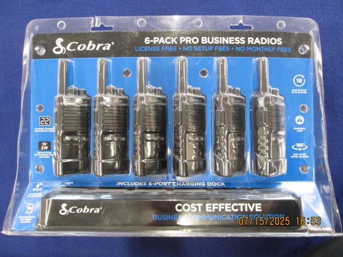 Cobra PX655-BCH6 Pro Business Radios 6-Pack With Charging Dock, Black - SEALED