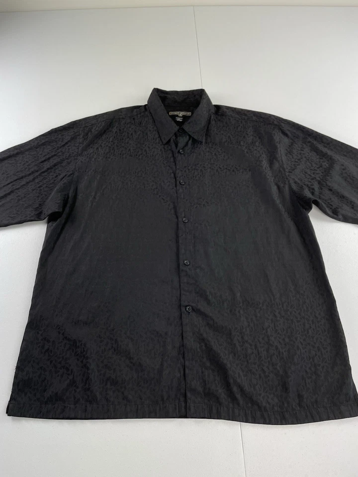 Stacy Adams Long Sleeve Shirt Mens 3XL Black Disco Dress Button Up Night Club - Image 2 of 4