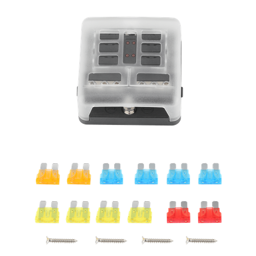 12-24V 6 Way Car Boot RV Power Distribution Blade Fuse Holder Box Block Panel