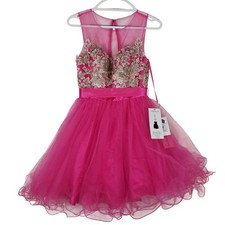 Mori Lee Madeline Gardner Girls Fuchsia Pink Tulle Lace Party Dress Size 3/4