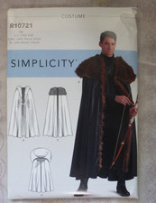 Simplicity R10721 Game of Thrones Cloak Cape Costume Sewing Pattern One Size New