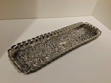 Quality Solid Sterling Silver Repousse Pen Tray, Dish, Birmingham, 1905