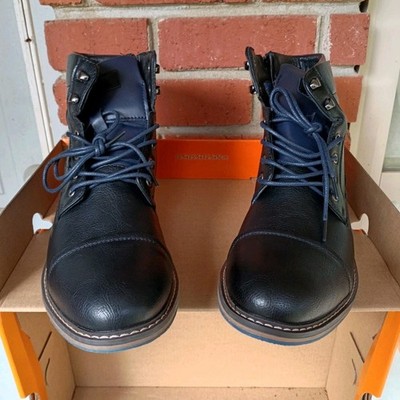 Men's Black Leather Combat Lace Up Ankle Boots Cap Toe Round Toe
