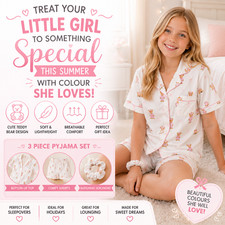 Bear Bakery Kids age 3-12 years Pyjamas Girls 3 Piece PJ Nightwear Shorts Set