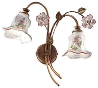 Wandlampe Keramik Metall B: 37 Cm Floral 2X E14 Landhaus Leuchte Wand KüChe