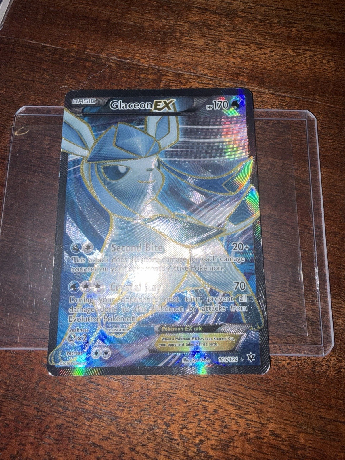 2016 Pokemon Glaceon EX 116/124 Fates Collide Full Art Holo Damaged creased