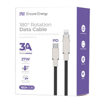 Encore Energy USB C Kabel Mit Beweglichem Stecker 3A 27W 100cm Geflochten Lade