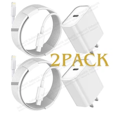 2 Pack For iPhone 14 13 12 11 20W Power Adapter USB Type-C Fast Charger PD Cable