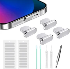 Dust Plug Lightning Port Protector Anti Dust Cover with Cleaning Kit Silver