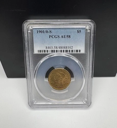 1901/0 S American Half Eagle Coronet Liberty Head Gold Coin $5 Dollar AU-58 PCGS