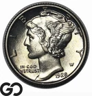 1928 Mercury Dime, Frosty Solid Gem BU++ FSB, Full Split Bands, Premium Quality!