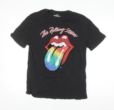 Pull&Bear Men's Black Rolling Stones Band Graphic Cotton T-Shirt S