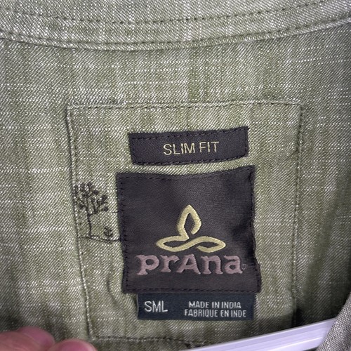 Prana Shirt Mens Small Green All Over Print Snap Button Western Cotton Slim Fit - Picture 5 of 6