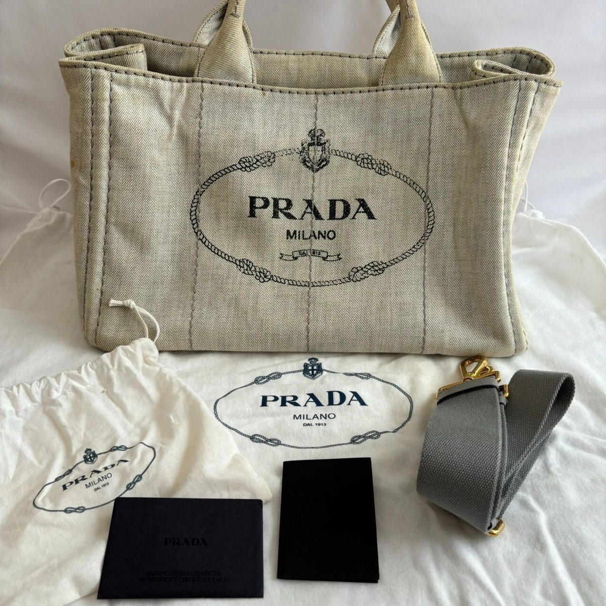 Prada Canapa 2way Tote Shoulder Bag Denim Gray G835 | eBay