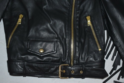 Moschino Boutique Black Gold Tassel Leather Biker Jacket Coat Womens IT38 UK 6 8 - Picture 6 of 12