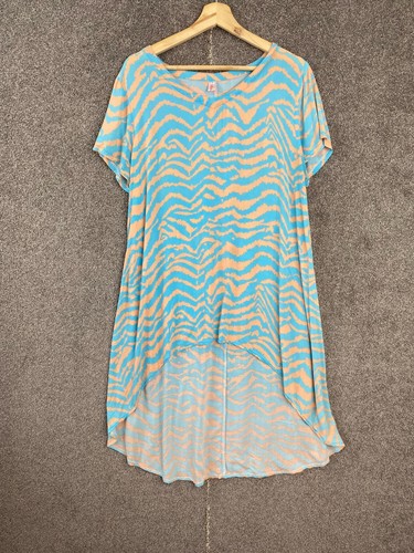 Boho Australia size L tunic top womens blue short sleeve | high low casual beach - Picture 2 of 19