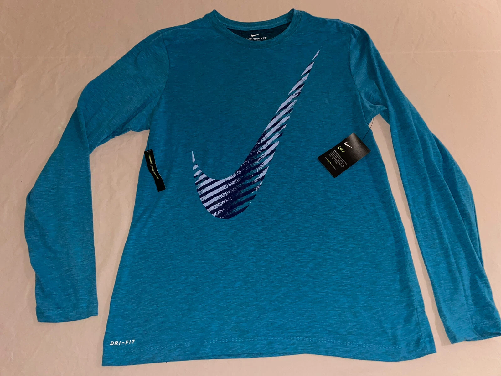 Nike Men's Large Training T-Shirt Dri-Fit Long Sleeve Athletic Shirt Blue
