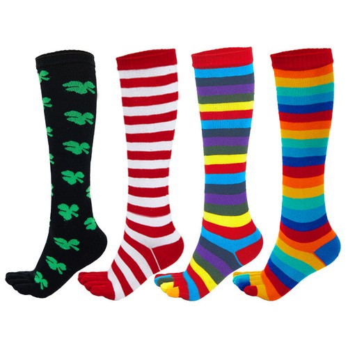1 / 3 Pairs WOMENS GIRLS Cotton TOE SOCKS Rainbow Stripe Party Costume Size 2-8 - Picture 2 of 13