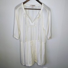 Forever 21 Y2K Embroidered Tie Waist Dress Tassels Ivory Cottage Size Medium